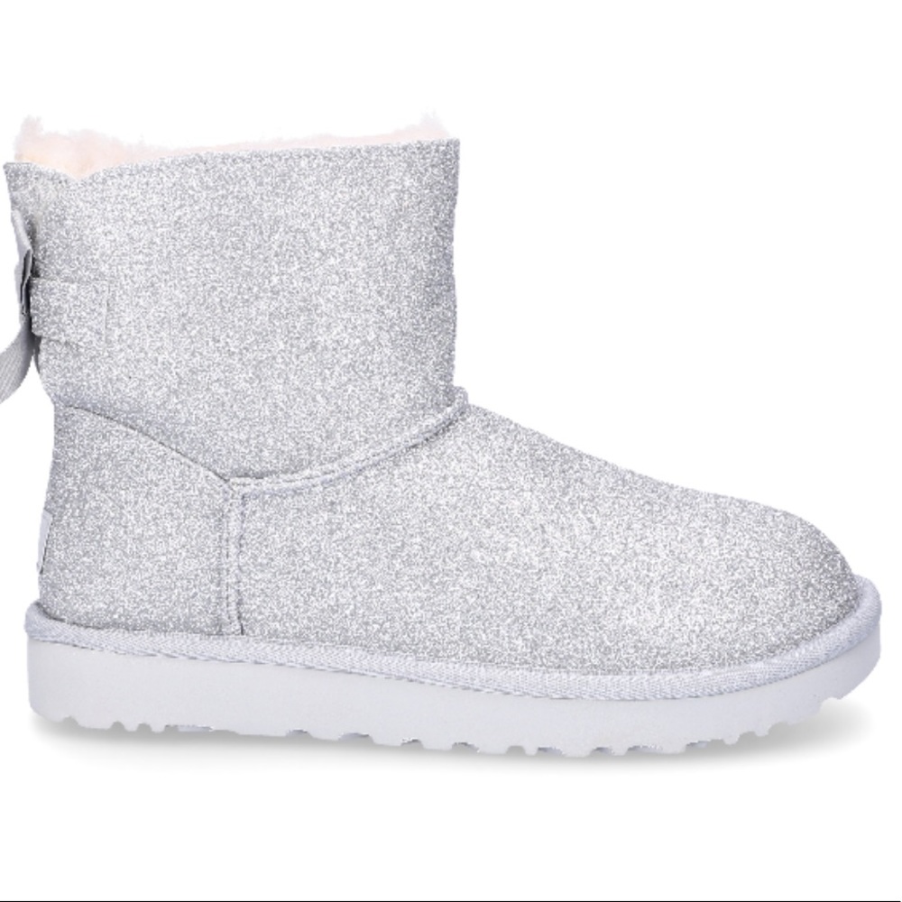 UGG Mini Bailey Bow Silver Sparkle Boots - Picture 10 of 15
